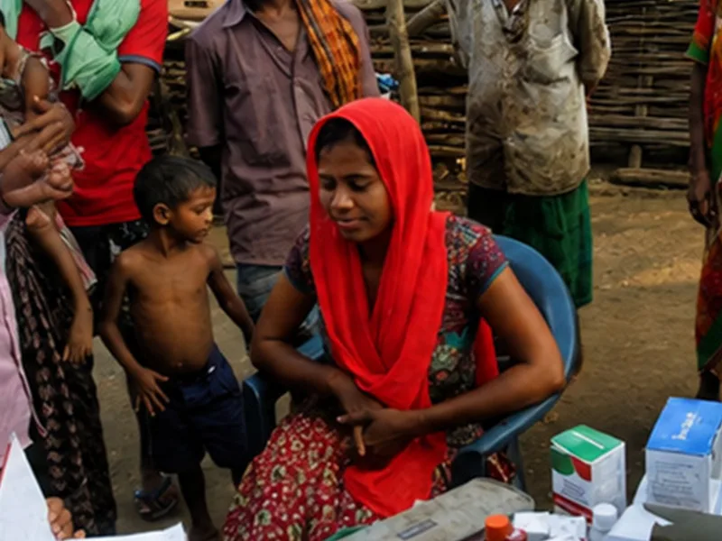 A doorstep consultation in a village lane, medicines and a register on the table