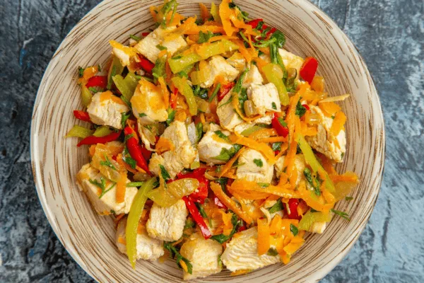 Vegetable stir-fry with grilled paneer